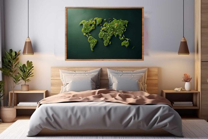 Green World Map Wall Art Poster Print