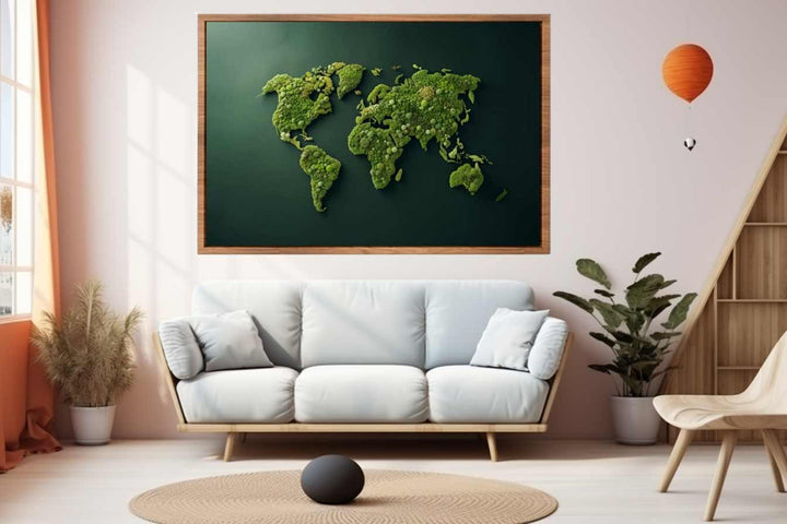 Green World Map Wall Art Poster Print