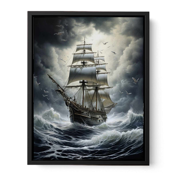 Ship In Storm Painting  canvas Print