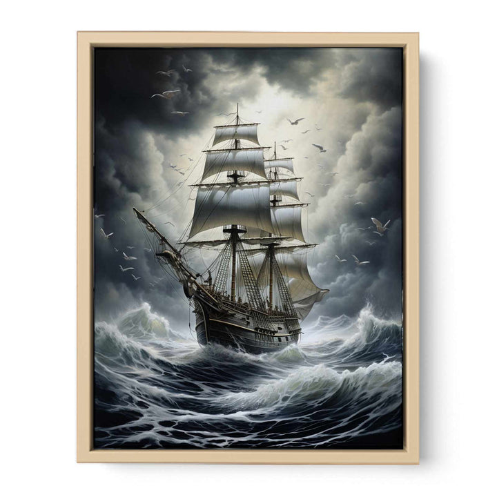 Ship In Storm Painting framed Print