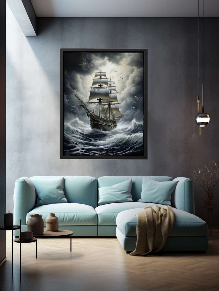 Ship In Storm Painting Art Print