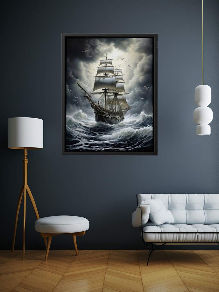 Ship In Storm Painting Art Print