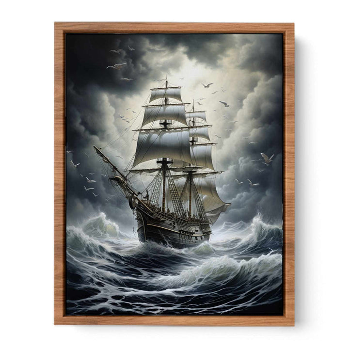 Ship In Storm Painting  