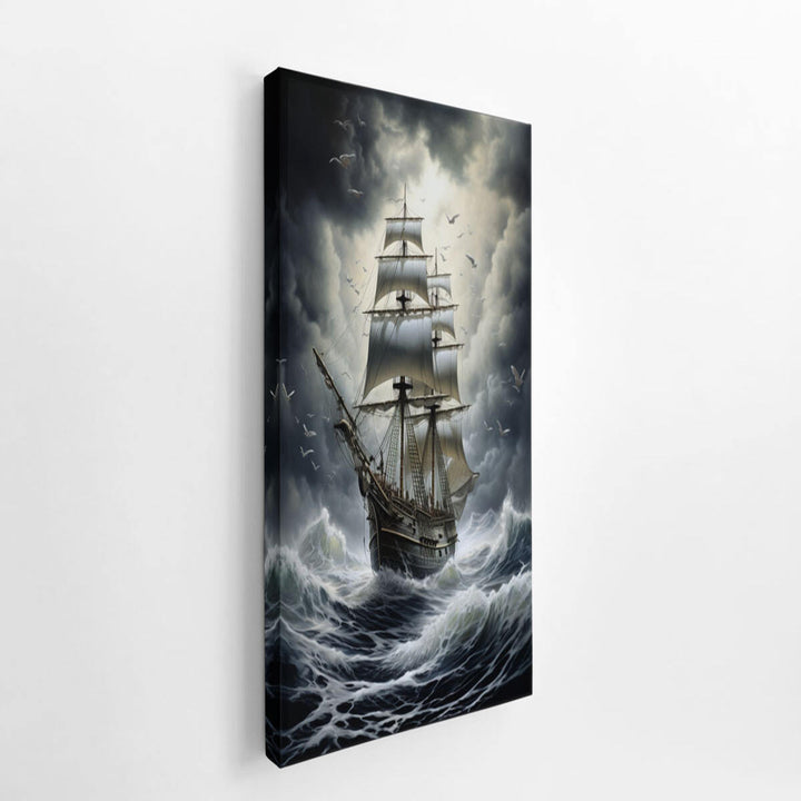 Ship In Storm Painting  canvas Print