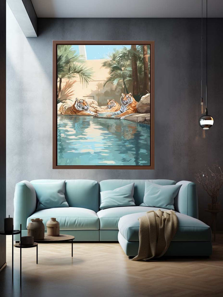 Pool Side Tigers Art Print