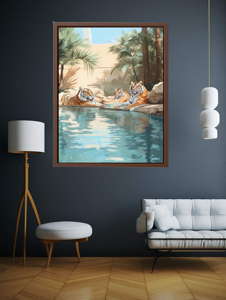 Pool Side Tigers Art Print