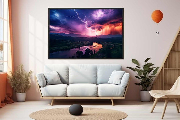 Lightning Over Mountains Art Print