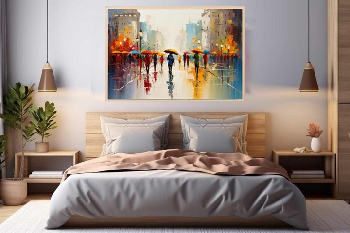 Colorful Umbrellas On The Street Painting Art Print