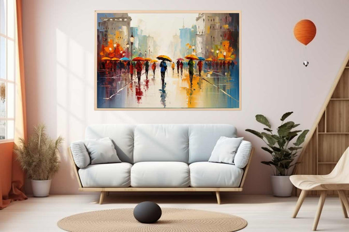 Colorful Umbrellas On The Street Painting Art Print