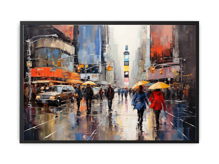 Umbrellas In New York street Painting  canvas Print