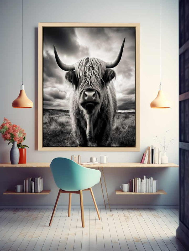 Highland  Cow Painting BW Art Print