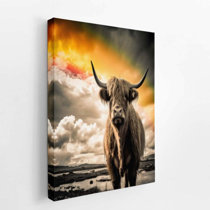 Highland Cow Painting  Black& white    canvas Print