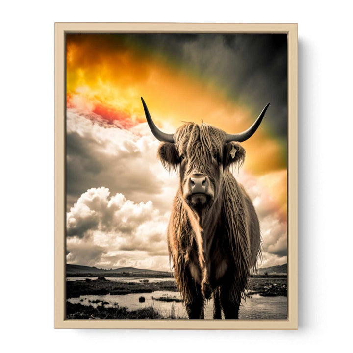 Highland Cow Painting  Black& white   framed Print