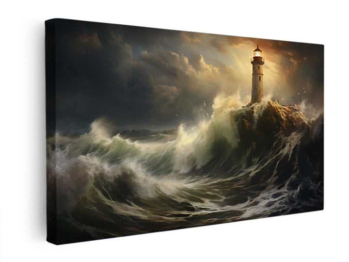 Lighthouse In Storm Print  canvas Print