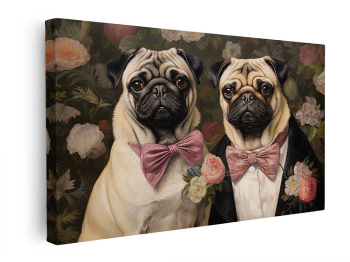 Painting Of Two Pugs  canvas Print