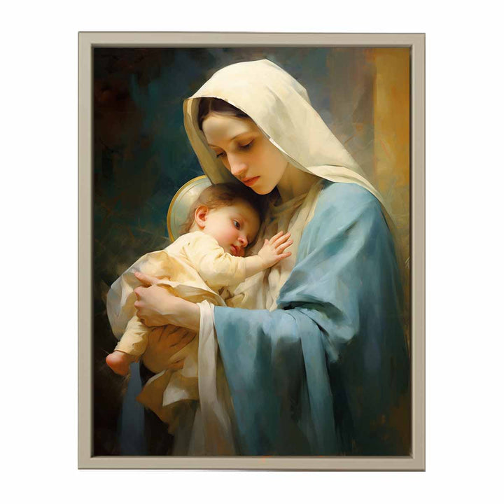 Mother Mary and Jesus art framed Print