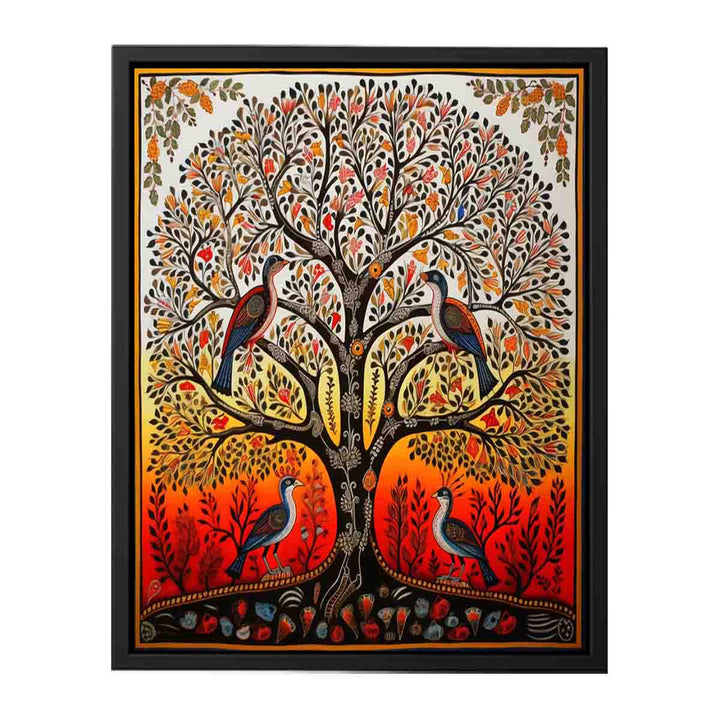 Madhubani Birds And Tree Art   canvas Print