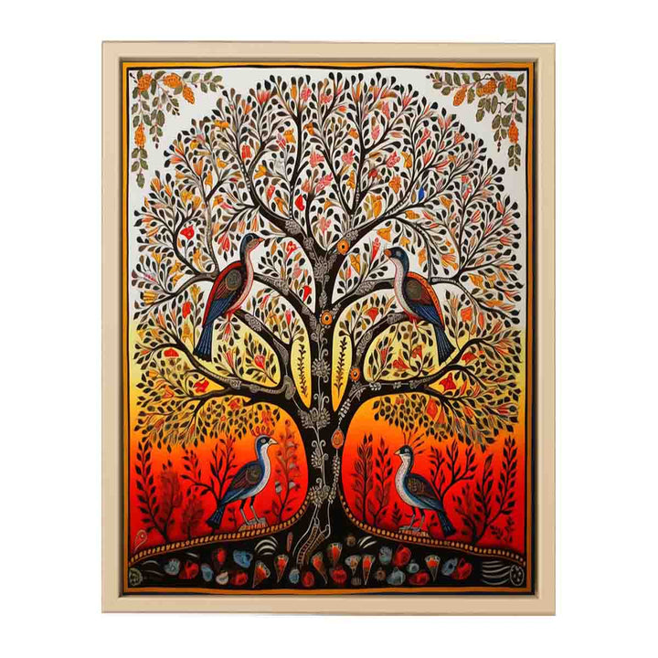 Madhubani Birds And Tree Art  framed Print