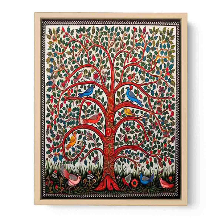 Madhubani Birds And Tree Art  framed Print