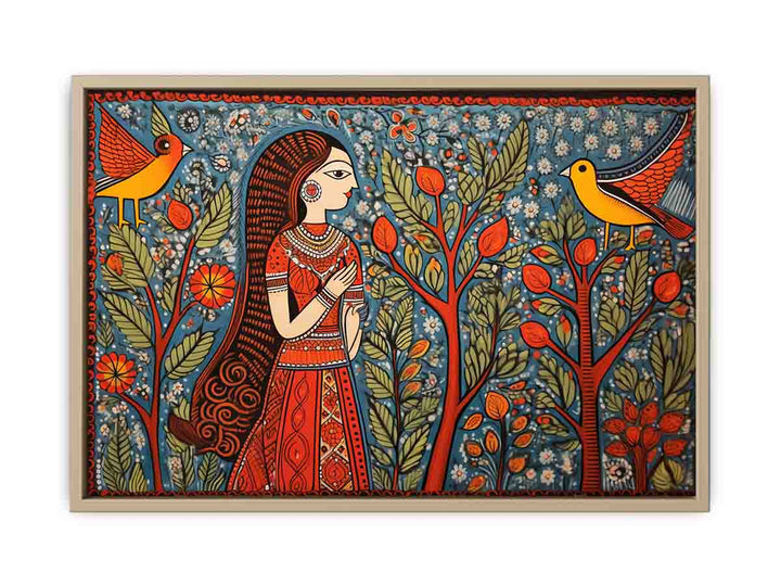 Madhubani Brids Painting framed Print