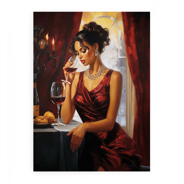 Lady Wine Table Modern Art Painting 