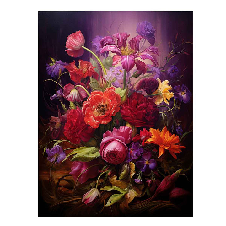 Purple And Red Flowers Painting