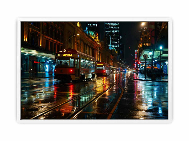 Flinders Street Night Framed Print