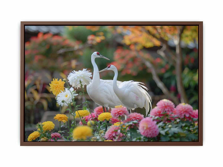 Cranes and Chrysanthemums  Poster