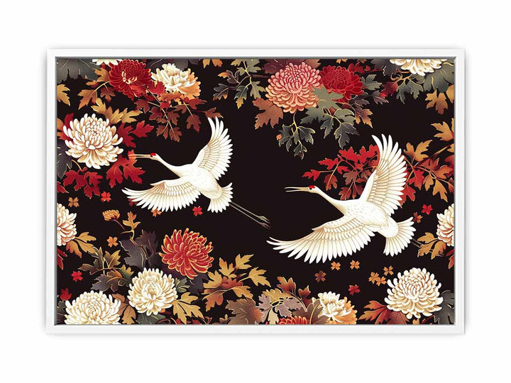 Flying Crane Birds Framed Print