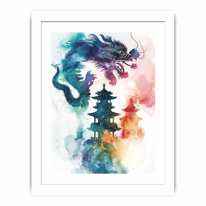 Dragon on Pagoda Streched canvas
