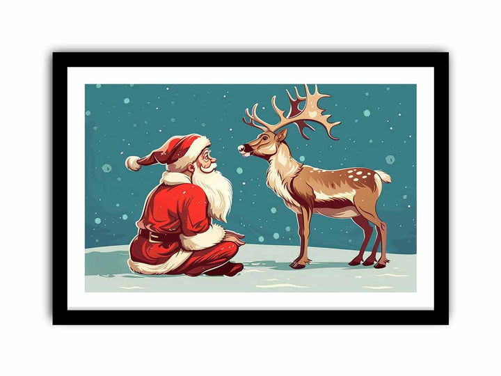 Santa with Reindeer   Art Print