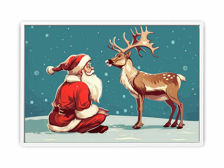 Santa with Reindeer  Framed Print