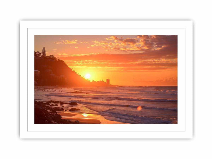 Sunset at Burleigh Heads Beach Streched canvas