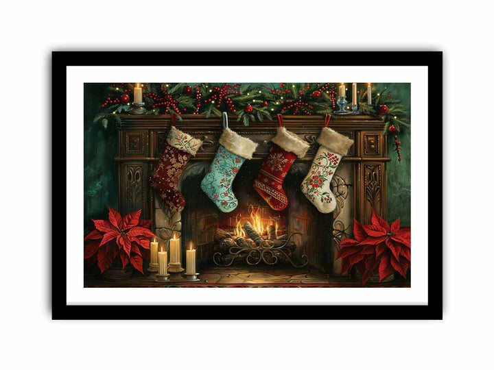 Christmas Fireplace  Art Print