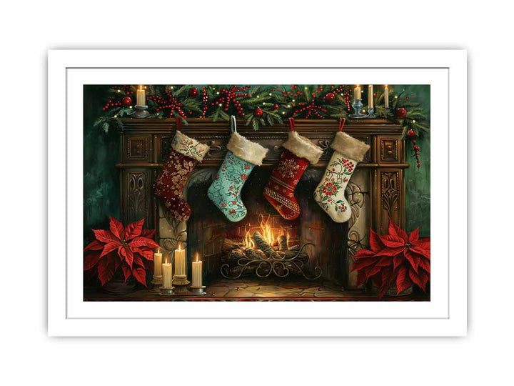 Christmas Fireplace Streched canvas