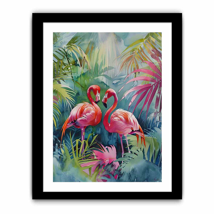 Flamingo Pair Painting framed Print