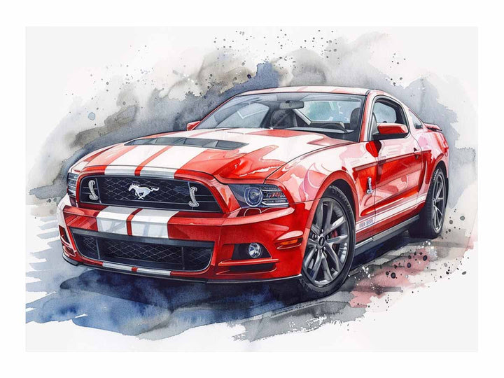 Ford Mustang Watercolor Painting Art Print