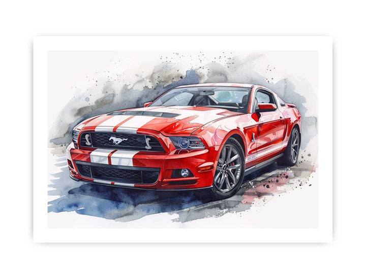 Ford Mustang Watercolor Painting framed Print