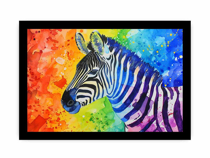 Rainbow Zebra Watercolor Painting framed Print