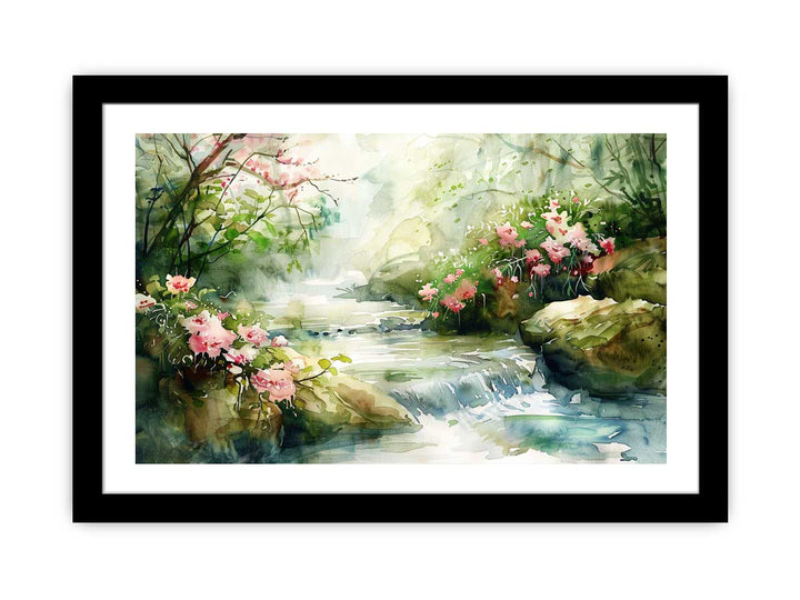 Watercolor River Paining framed Print