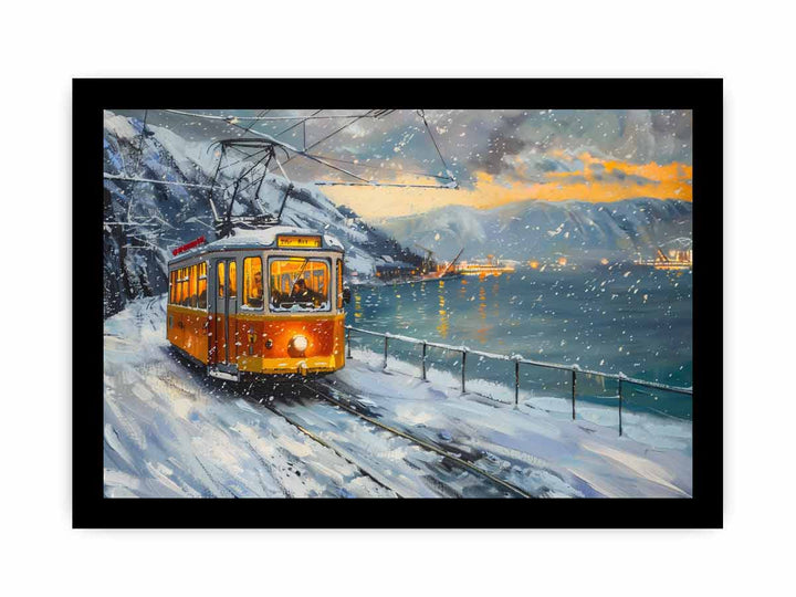 Tram In Snow framed Print