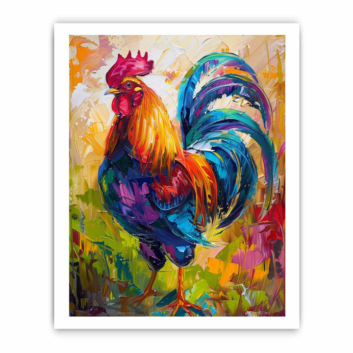 Colorful Rooster Painting framed Print