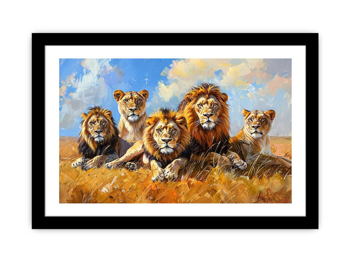 Five Lions  framed Print