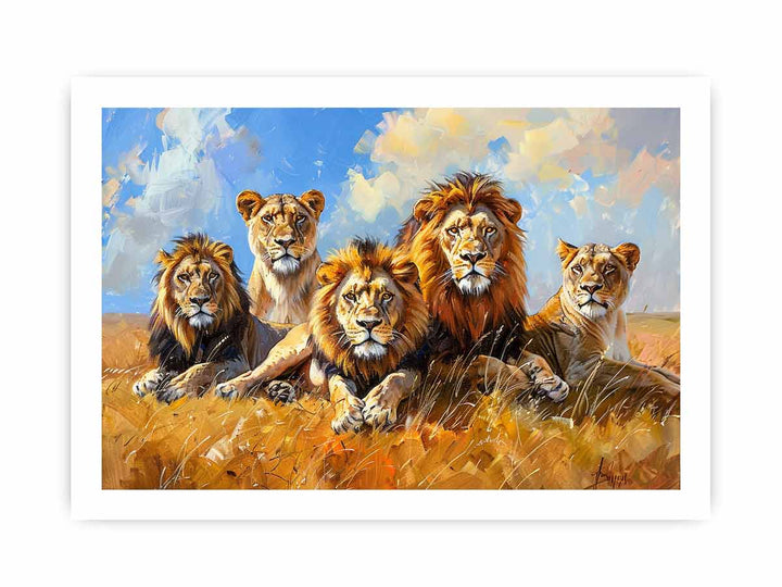 Five Lions  framed Print