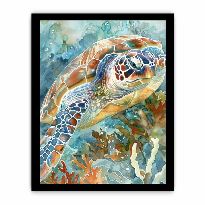 Turtle Watercolor Painting framed Print