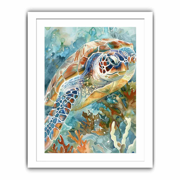 Turtle Watercolor Painting framed Print