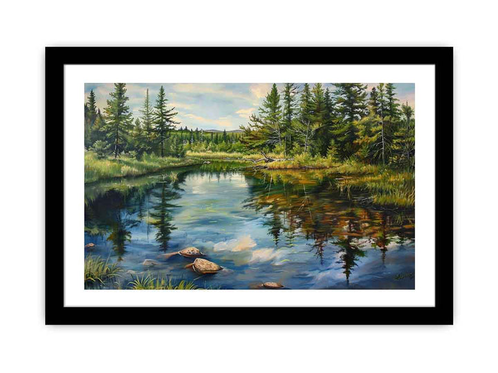 Pine River Reflection Painting framed Print