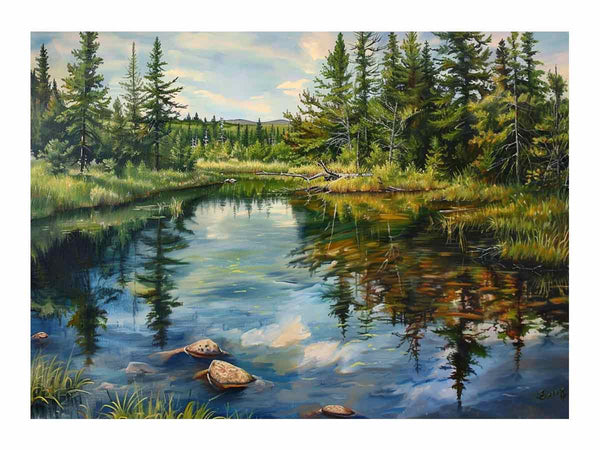 Pine River Reflection Painting  Art Print