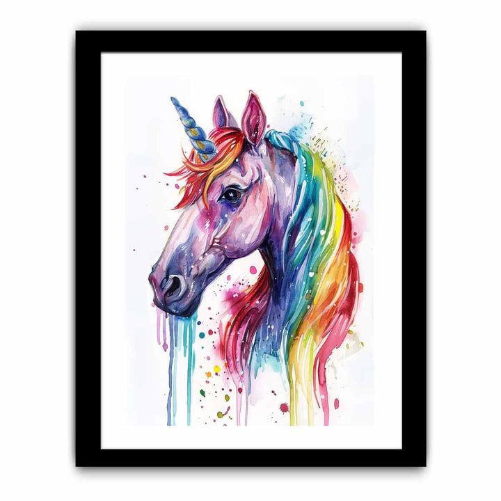 Unicorn Rainbow Watercolor Painting framed Print