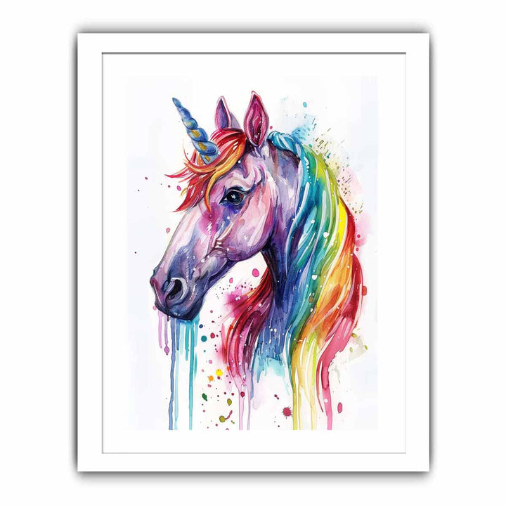 Unicorn Rainbow Watercolor Painting framed Print